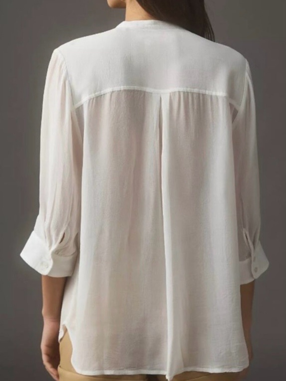Anthropologie Maeve White Ruffle Blouse Mandarin Collar - Picture 7 of 8